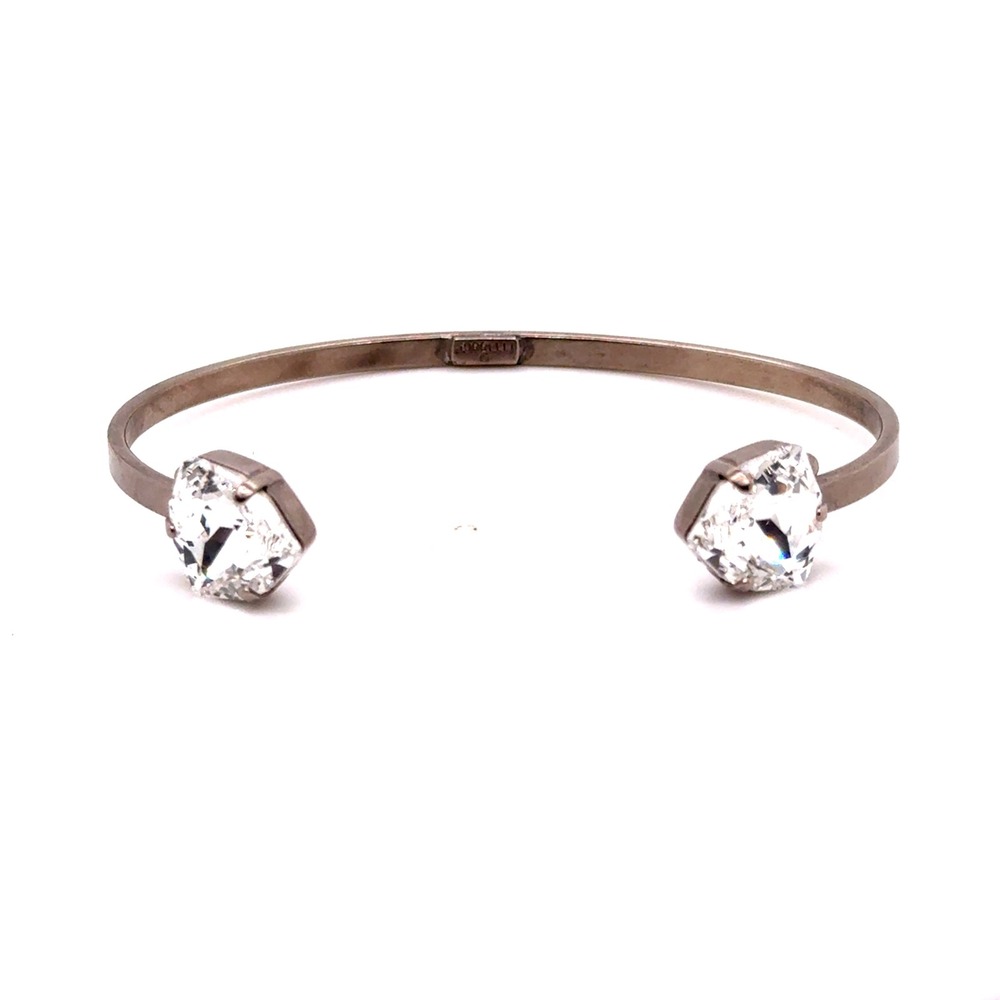 Sorrelli Crystal Open Cuff Bracelet Antiqued Silver Tone Clear Stone Bangle